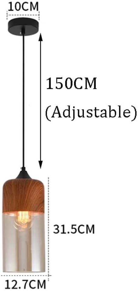 Walnut Pendant Light for Kitchen Over Sink Japanese Style Height Adjustable Glass Hanging Lamp Modern Hanging Lamp with Vintage Wood Grain Pendant Chandelier for Bedroom Dining Room Hallway(A