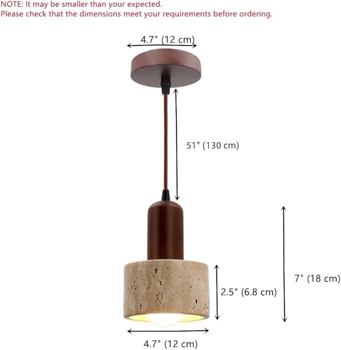 Natural Stone Shade Cylinder Pendant Light Walnut Wood Hainging Light Kit Retro Mini Pendant Lamp Nordic Pendant Lighting for Kitchen Island