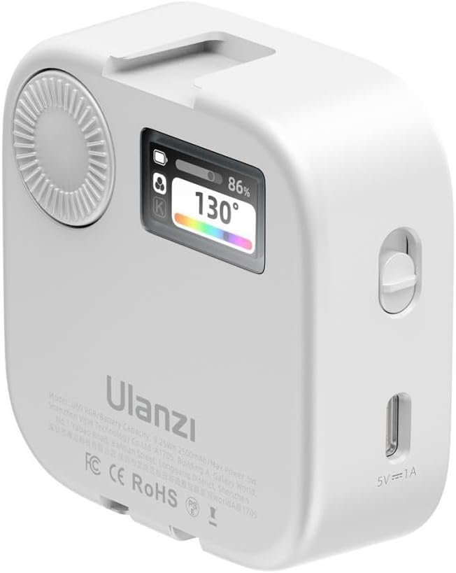 ULANZI U60 RGB Video Lights White LED Camera Light 360° Full Color Portable Photography Lighting w Quick Release Cold Shoe Adapter and Clip, 2500mAh Rechargeable CRI 95+ 2500-9000K Dimmable Panel Lamp