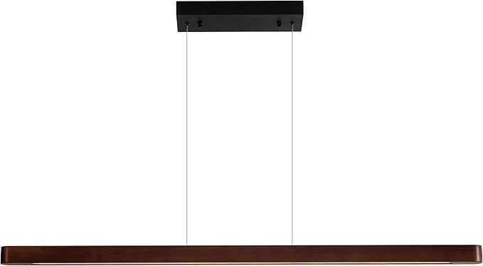 59" Wood Linear Pendant Light, 24W LED Hanging Pendant Light, Pendant Lights Kitchen Island with Remote, Adjustable Linear Chandelier for Dining Room, Kitchen Island, Bar, Offices-Walnut