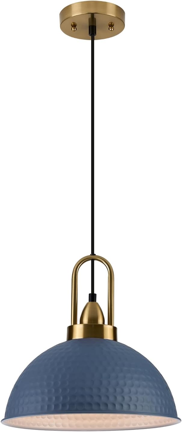 Blue Pendant Lights Kitchen Island Industrial Adjustable Height Vintage Dome Hanging Light Fixtures for Barn, Dining Room 1 Pack