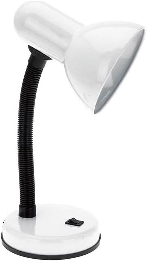 Simple Designs LD1003-WHT Basic Metal Desk Lamp with Flexible Hose Neck for Office, Living Room, Bedroom, College Dorm, Bookshelf, White (Pack of 1)