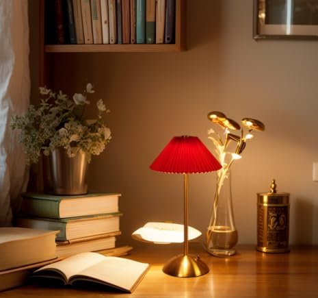 Cordless Table Lamp(D:6.3" x H:12.2"),LED Rechargeable Lamp,Bedside Modern Wireless Lamp for Living Room,Dimmable Touch Lamp with USB Port (Red)