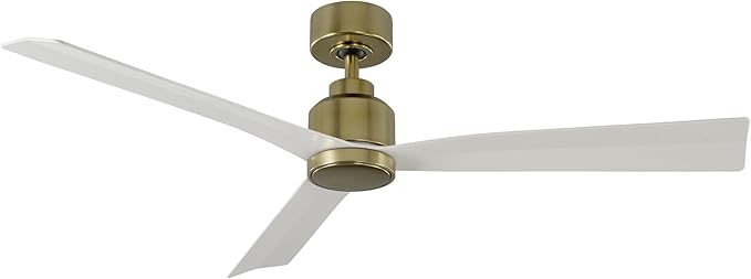 Clean Indoor and Outdoor 3-Blade Smart Ceiling Fan 54in Satin Brass Matte White with Remote Control