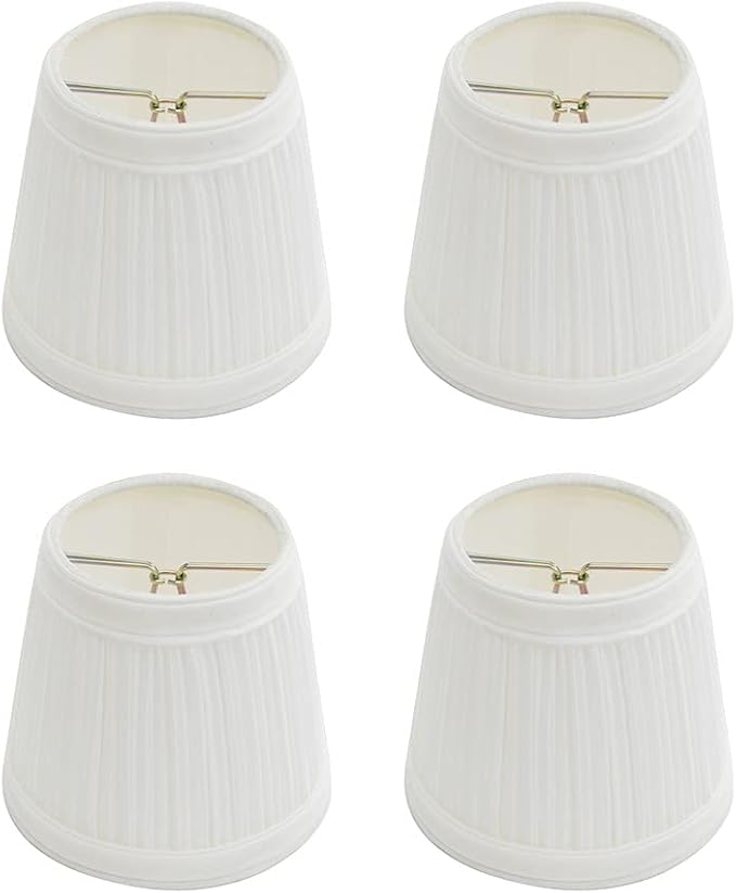 Renovators Supply Manufacturing Small Clip On Lamp Shade White Fabric 4" Tall Vintage Mini Clip On Pleated Drum Style Fits Chandelier Candelabra Bulb Living Or Bedroom Lampshade Replacement Pack Of 4