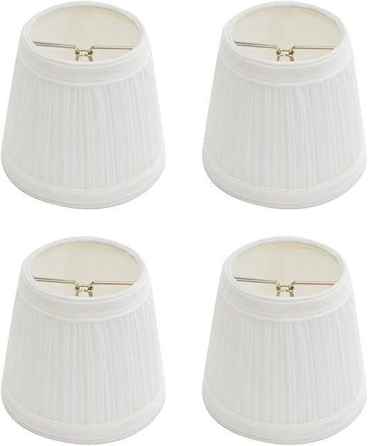 Renovators Supply Manufacturing Small Clip On Lamp Shade White Fabric 4" Tall Vintage Mini Clip On Pleated Drum Style Fits Chandelier Candelabra Bulb Living Or Bedroom Lampshade Replacement Pack Of 4