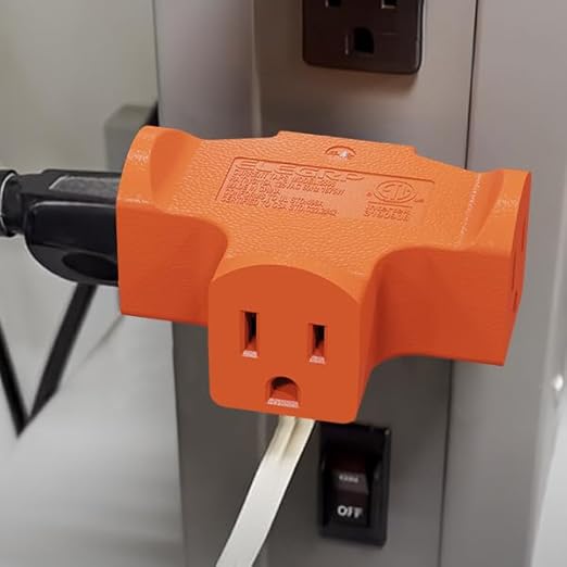 ELEGRP 3-Prong Heavy Duty Power Extender to Triple Outlet in T Direction, Multi-Directional Grounded Wall Tap Outlet Extender with 3 Prong Plug-in, 15-Amp, 125-Volt, ETL Listed, 3 Pack, Orange