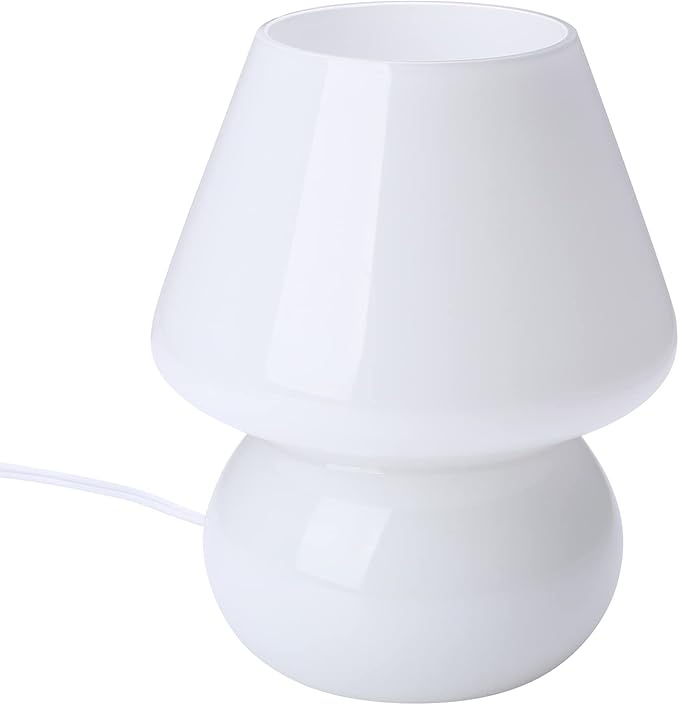 Mushroom lamp,Glass Mushroom Bedside Table Lamp Translucent Murano Vintage Style Striped Small Nightstand Desklamp Swirl Light for Home Decor, Dining, Living, Bedroom, Gift (Matte White)