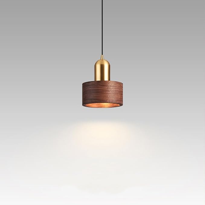 Modern Pendant Light Walnut Wood Pendant Light Fixture Scandinavian Gold Finish Adjustable Hanging Lamp Farmhouse Mid Century Vintage Chandelier for Kitchen Island Dining Room Office Bedroom