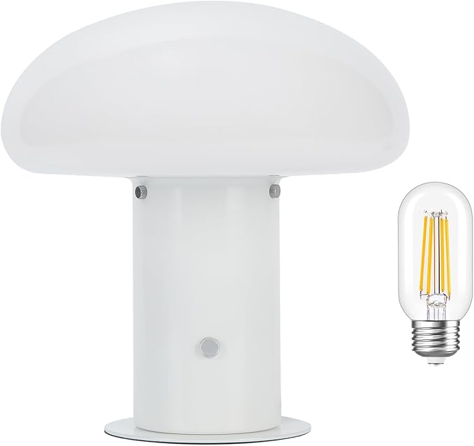 Mushroom Lamp with Touch Control Switch, 3 Way Dimmable Nightstand Lamp for Bedroom and Living Room, 6W LED Bulb Included (White)