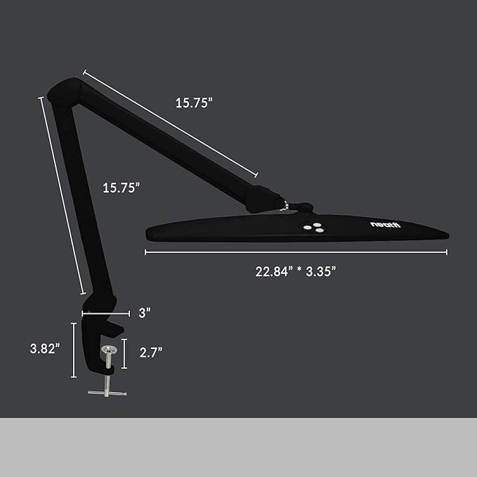 Neatfi Elite HD XL Desk Lamp with Clamp, 1600 Lumens, 22-Inch Wide Head, Non-Polar Dimming, 84 SMD LEDs, 6500K, Task Light for Home, Office, Study Room (Non-CCT with Clamp, Black, 22 Inches)