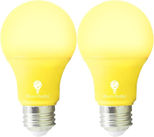 Bluex Bulbs 2 Pack BlueX LED A19 Yellow Light Bulb - 9W (60Watt Equivalent) - E26 Base LED Bulb, Party Decoration, Porch, Home Lighting, Holiday Lighting, Decorative Illumination