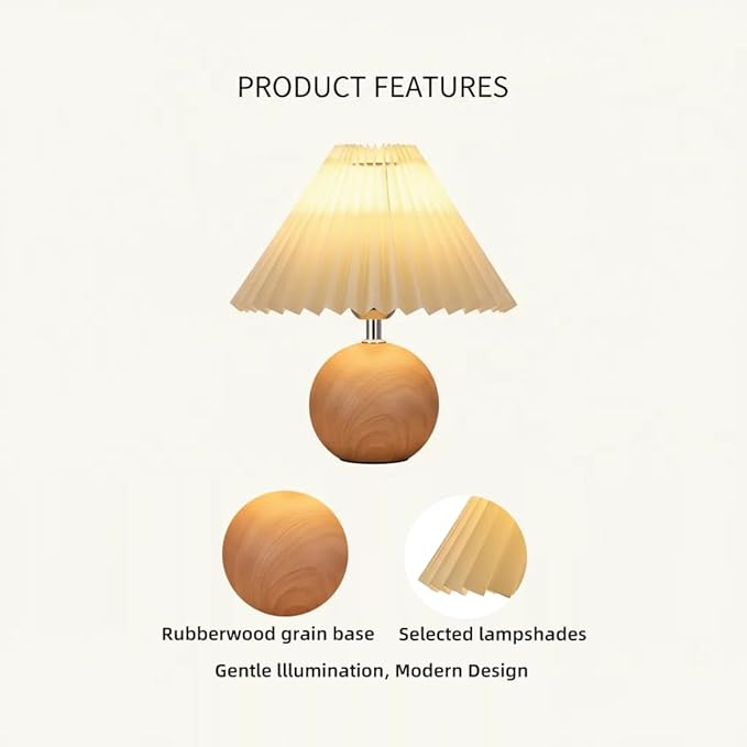 Bedside Night Table Lamp for Bedroom Adjustable Brightness Minimalist Bedside Lamp with Pleated Lampshade Small Night Light for Kids Room, Living Room, College Dorm, Home Bar