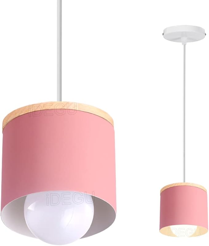 Scandinavian Style E27 Ceiling Light Fixture - Retro Wood and Iron Pendant Lamp for Bedroom, Dining Room, Kitchen - 12cm Black(# Rosa)