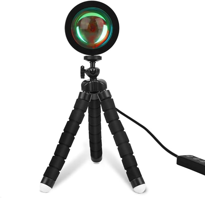 OEM Sunset Light Projection Lamp with Tripod Stand 360 Degrees Detachable Atmosphere USB Sunrise Projector Lamp Rainbows Lights - (Color: Black)