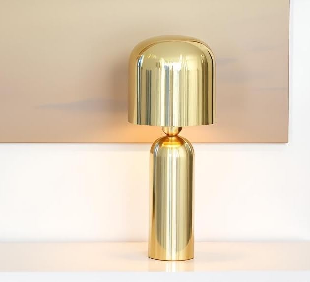 Cruiser’s Caché 15" Modern Domed Metal Table Lamp, Gold Finish. Complete with Lampshade