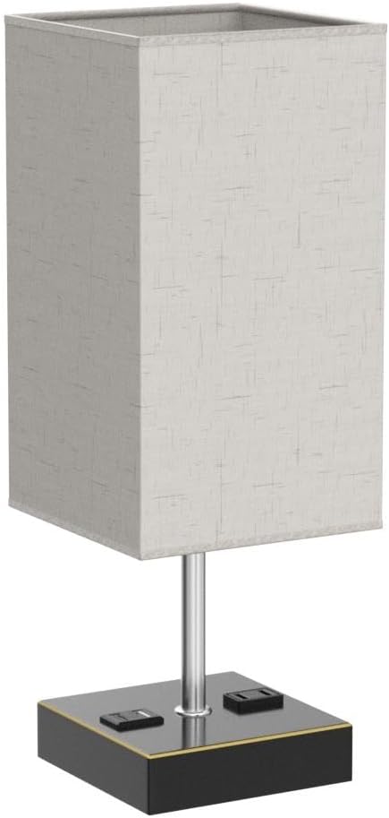 Table Lamp for Bedroom set of 2,3-Color Bedside Lamps with Pull Chain Table Lamps for Nightstand with AC Outlets,18'' Night Light Lamps with 2 Bulb Lamps for Living Room Kids Office Decor（Black+Cream）