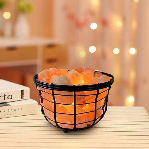 Himalayan Salt Lamp, Metal Basket with Chunks, Natural Salt Lamp, Unique Gift Idea (Metal Round 2)