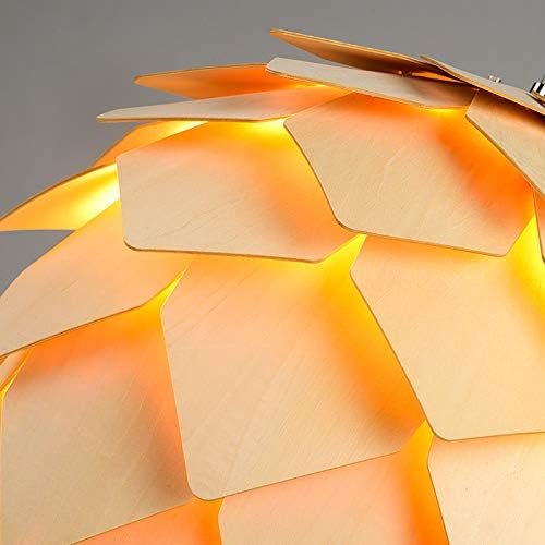 Modern Creative Art Oak Wooden Pinecone DIY Puzzle Pendant Lights Chandelier Hanging Wood Lamps Dinning Room Restaurant Retro Fixtures Luminaire Diameter 25cm (9.84 Inch)