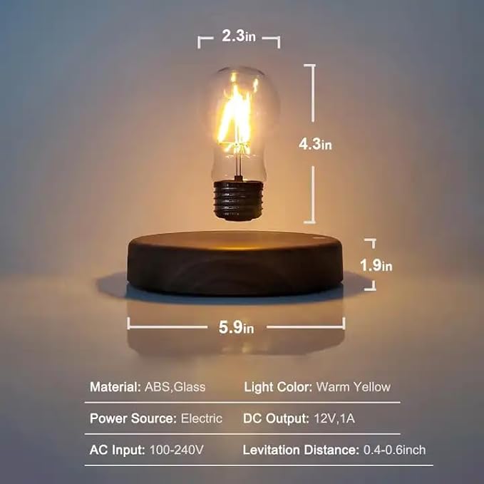 Levitating Floating Light Bulb, Magnetic Levitation Wireless Bulb Lamp, Gravity Lamps, Magnetic Levitating Decor& Display for Room and Office, Unique Tech Gift and Toy.