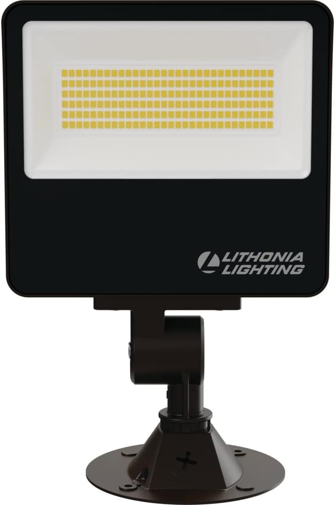 Lithonia Lighting All-in-One LED Flood Light, Waterproof LED Outdoor Light Fixture with Adjustable Brightness and Color Temperature, Knuckle or Yoke Mount Dusk to Dawn Outdoor Lighting, MVOLT