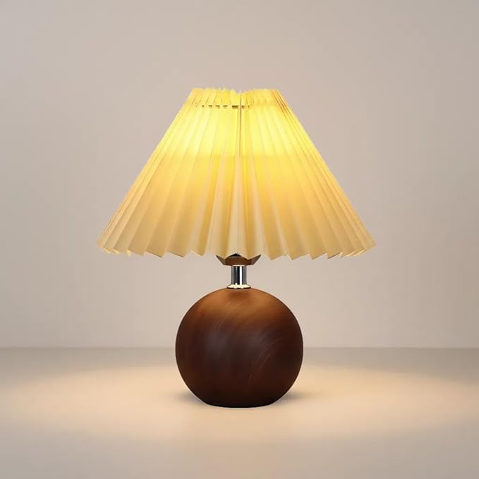 Bedside Night Table Lamp for Bedroom Three Colors Minimalist Bedside Lamp with Pleated Lampshade Small Night Light for Kids Room, Living Room, College Dorm, Home Bar