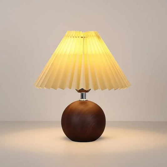 Bedside Night Table Lamp for Bedroom Three Colors Minimalist Bedside Lamp with Pleated Lampshade Small Night Light for Kids Room, Living Room, College Dorm, Home Bar