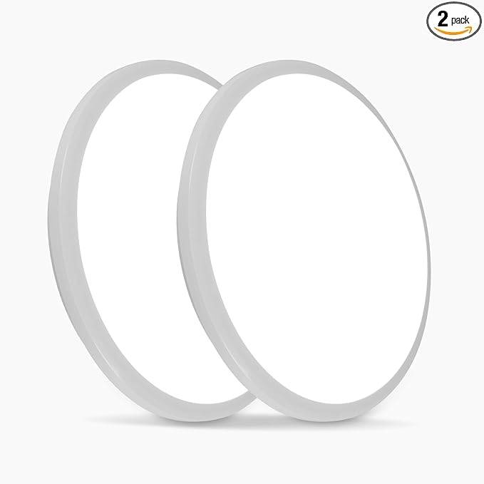 DELIPOP 2 Pack 12 Inch LED Flush Mount Ceiling Light, 24W Surface Flat LED Ceiling Light for Indoor/Outdoor, IP54 Waterproof Round Ceiling Light Fixture for Bathroom, Bedroom, Kitchen, Hallway