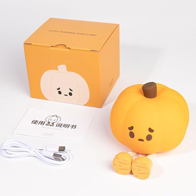 Pumpkin Night Light, Squishy LED Nursery Lamp with Timer, Rechargeable Silicone Nightlight for Kids, Dimmable Bedside Lantern for Baby Room & Easter Decor