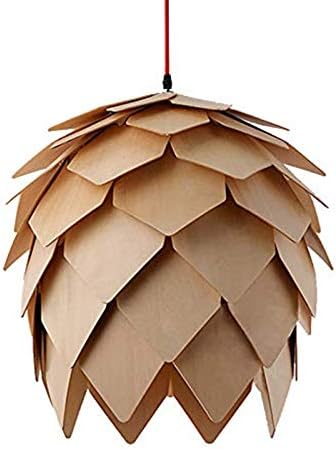 Modern Creative Art Oak Wooden Pinecone DIY Puzzle Pendant Lights Chandelier Hanging Wood Lamps Dinning Room Restaurant Retro Fixtures Luminaire Diameter 25cm (9.84 Inch)
