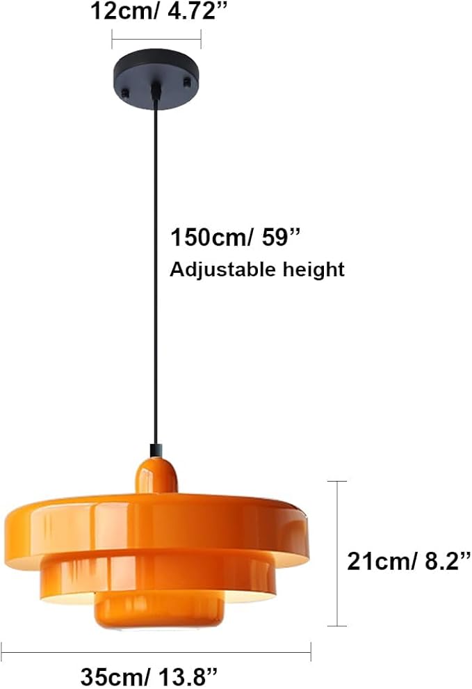 Orange Danish Modern Pendant Lamp, 3-Layer Shade Scandinavian Ceiling Light, Metal Flush Mount Fixture for Dining Table, Kitchen Island, Hallway
