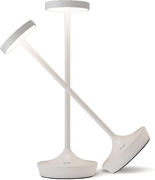 Cordless Table Lamp Rechargeable - 6000mAh LED Battery Operated Table Light - Portable Touch Dimmable Outdoor Waterproof Table Lamps for Patio Bar Restaurant Dining (2 White)