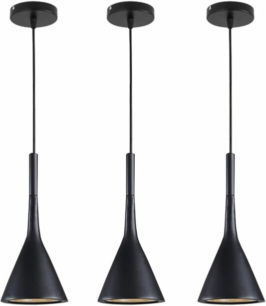 KCO Lighting Industrial Adjustable Pendant Light Black Vintage 3 Light Hanging Modern Farmhouse Mini Ceiling Pendant Light for Kitchen Island Restaurant Bar (Black & 3-Pack)