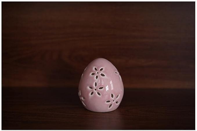 Easter Egg Figurine Pink Egg LED Lights Lamp for Party Favors, Flower Hole Hollow Design Unique Easter Home Decor Table Centerpiece Mantels Rabbit Bunny Accessories Ornament