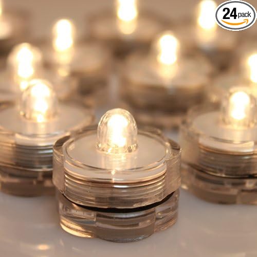 AGPTEK 24x LED Submersible Waterproof Wedding/Party/Floral Decoration Tea Vase Battery Light Candles-Warm White