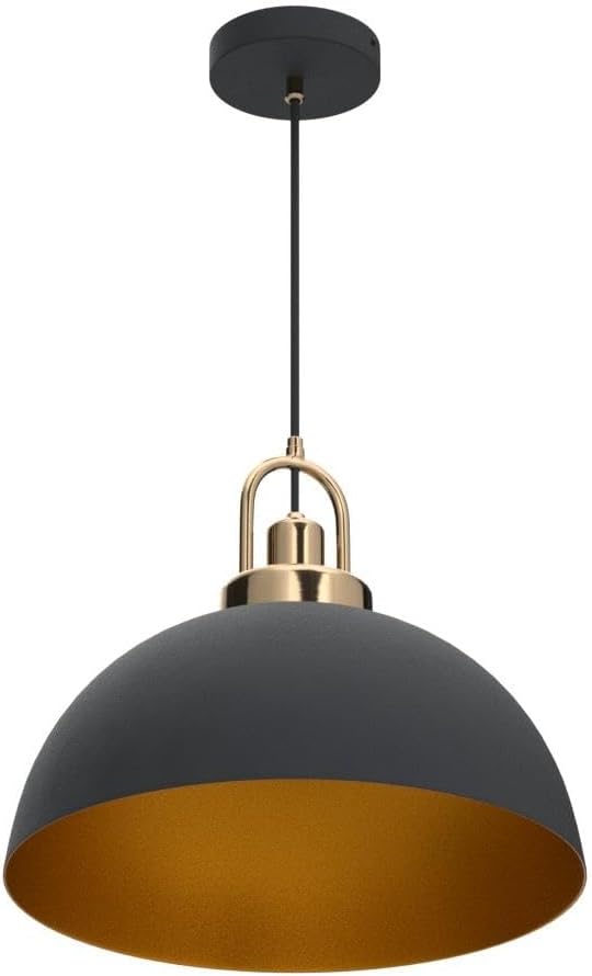 Vintage Pendant Light 13.58 "Industrial Pendant Light Dome Black and Gold line Length 78.74" for Kitchen Island, Dining Room, Bedroom,Farmhouse Pendant Lighting