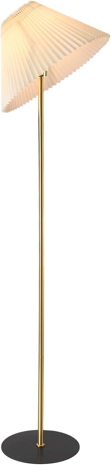 KUNJOULAM Modern Pleated Floor Lamp, Gold Pole Floor Lamps, Simple Design Tall Lamp with Adjustable Beige Lampshade, Standing Lamp for Living Room, Bedroom, Office, Home (Without Bulb)