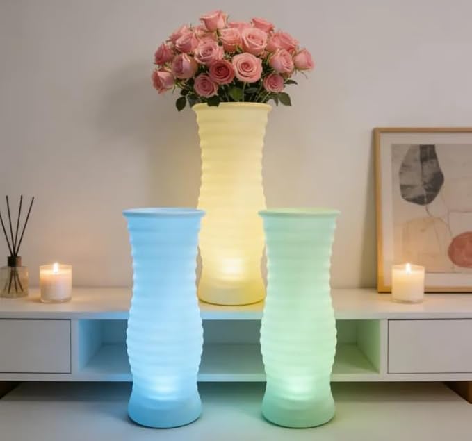 20-inch Cordless LED Lighted Vase w/Remote, Rechargeable LED Vase Night Light Floor Mood Lamp, 16 Colors & 4 Modes Dimmable LED Flower Pot, Waterproof Light Up Planter for Bedroom Path Bar Party Decor