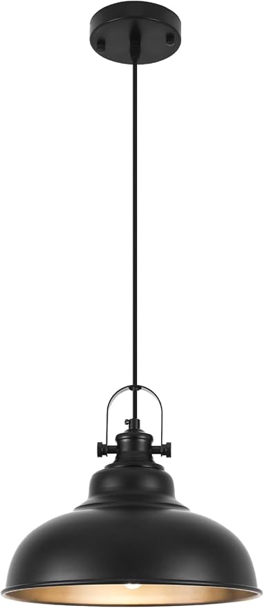 Black Pendant Lights Kitchen Island, 11.4 Inch Dome Pendant Light, Farmhouse Pendant Light, Island Pendant Light for Kitchen Island, Dining Room, Living Room (1 Pack)