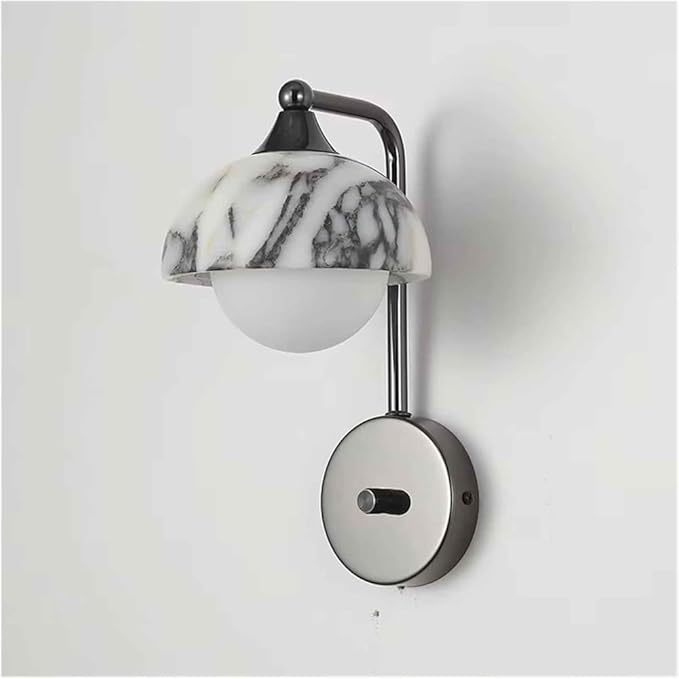 Nordic Marble Mushroom Shaped Wall Sconce Hand Carved Adjustable Rotating Shade Wall Lamp Industrial Retro Wall Light Fixture Indoor 3-Color Dimmable Wall Light for Bedroom Living Room Corridor
