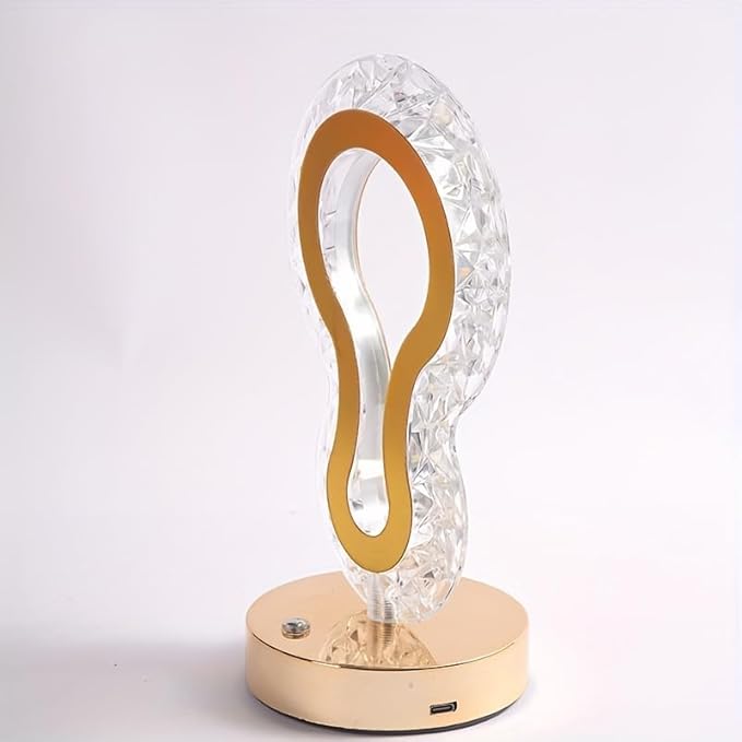 Cordless Crystal Table Lamp,3-Color Touch Control,3-Levels Brightness, Rechargeable Battery - Ideal Bedside Lamp for Bedroom Nightstand (Calabash Gold)