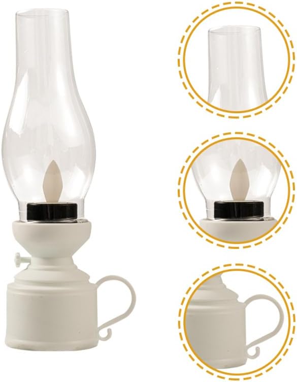 Zerodeko Kerosene Lamp Vintage Flameless Table Lamp Led Kerosene Lantern Clear Hurricane Lamp Battery Operated Nightstand for Bedroom Living Room White
