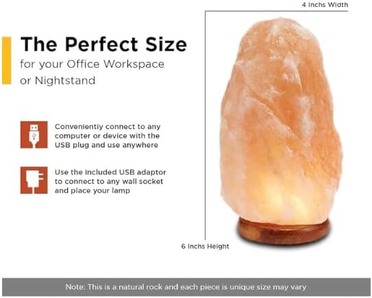 Color-Changing Himalayan Salt Lamp – 7" Tall Pink Salt Rock Lamp with USB Adaptor, Dimmer, Wooden Base – Night Light for Bedroom, Desk & Home Décor by Salacia