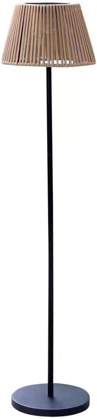 Rattan Shade Outdoor Floor Lamp,Solar Powered Wicker Standing Lamp,Waterproof Cordless Outdoor Patio Light, Modern Floor Light for Garden Yard and Porch