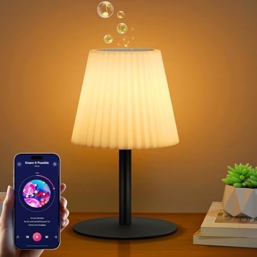 Shower Lamp with Speaker IP44 Waterproof, Rechargeable Cordless Table Lamp RGB Color with Remote, LED Battery Operated Lights for Inside/Outdoor Bathroom Night Light Patio