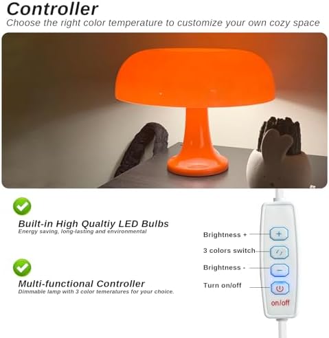 Mushroom Table Lamp - Retro Design for Living Room, Office, Bedroom - Stylish and Functional Orange Mushroom Lamp