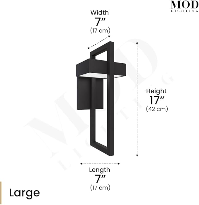 MOD LIGHTING Terri | Modern Outdoor Wall Lights LED 10W, Exterior Wall Sconce Lights, Stainless Steel Outdoor Light Fixture, Waterproof IP65, 1 Pack (Black | Cool White 6000K | Large 17")