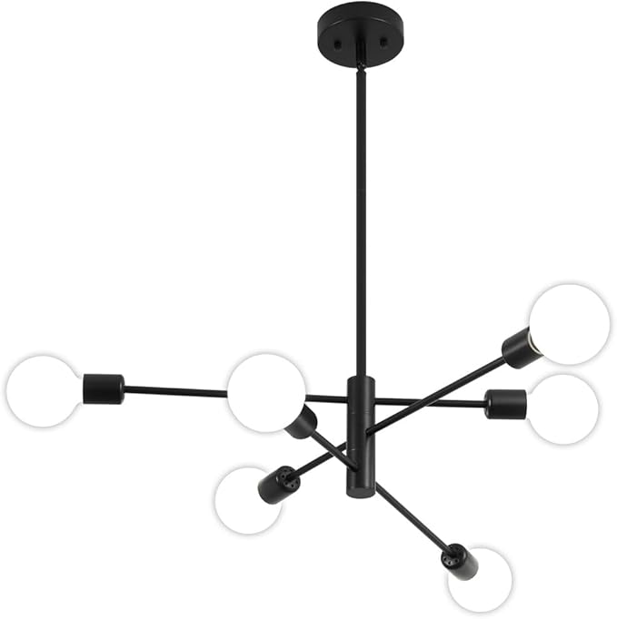 Sputnik Chandelier, Black Modern Industrial Chandeliers 6-Light, Mid Century Ceiling Lighting Fixture for Living Room, Kitchen, Bedroom, Dining Room, Farmhouse