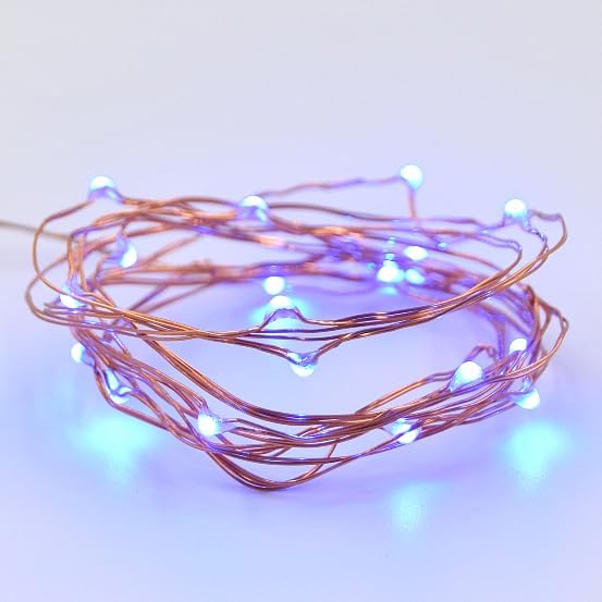 Hometown Evolution, Inc. Blue Fairy Lights - Battery Operated - 6 Foot 20 Blue LED Micro Lights on Copper Wire - Waterproof for Indoor and Outdoor Use