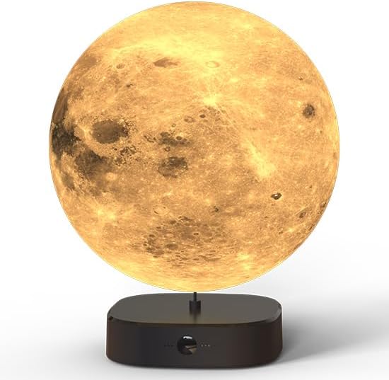 Moon Lamp, 6 inch 3D Printed Floating Moon lamp, auto Light up with self Rotating, Moon Light lamp for Kids (Black Base)